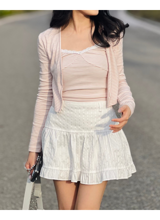 甜美感蕾絲邊橫間Top Set