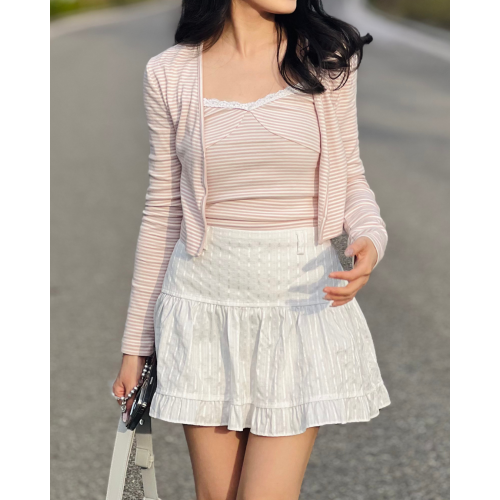 甜美感蕾絲邊橫間Top Set