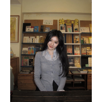 知性反領假兩件直紋Top