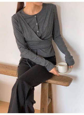 交叉綁帶假兩件Top (4 Color)