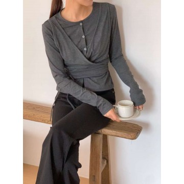 交叉綁帶假兩件Top (4 Color)