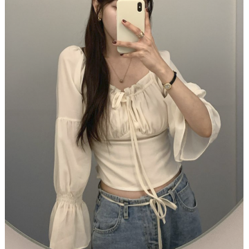 若隱若現法式泡泡Beige Top