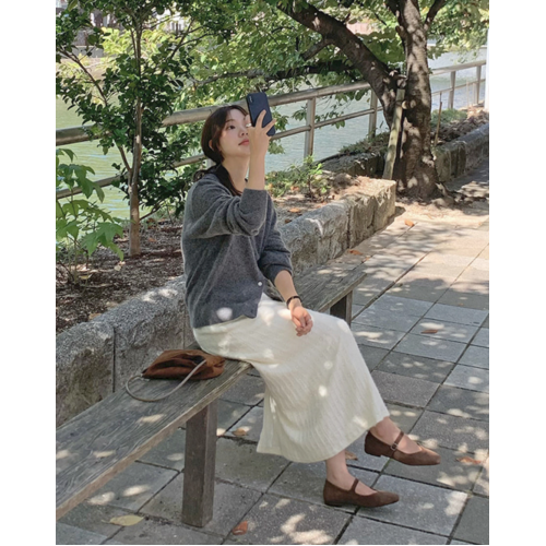 重工心心刺繡後開叉長裙